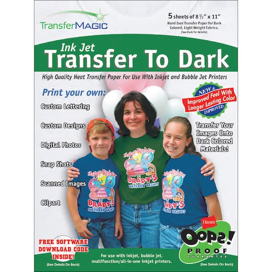 Transfer Magic 8.5&#x22; x 11&#x22; Dark Fabric Ink Jet Transfer Sheets, 5ct.